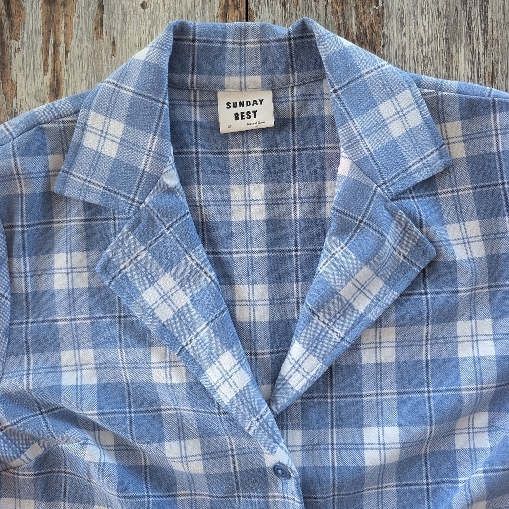Aritzia Sunday Best Tuesday Shirt Blue Plaid Women's XS - Picture 3 of 6